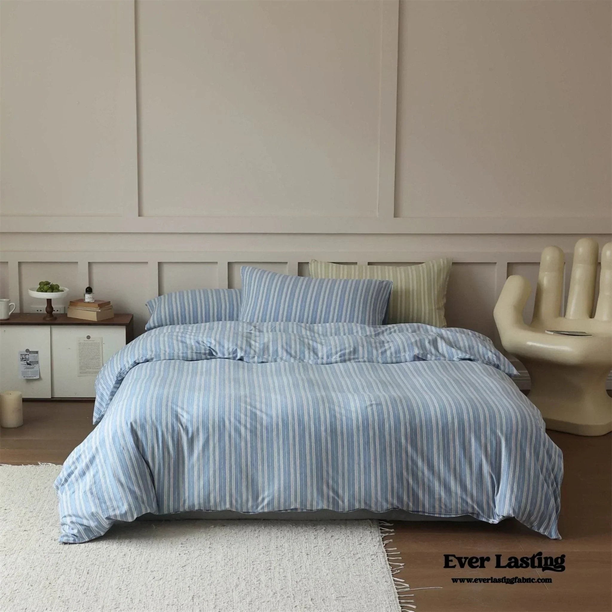 Leo Striped Jersey Knit Cotton Bedding Set / Blue Ever Lasting