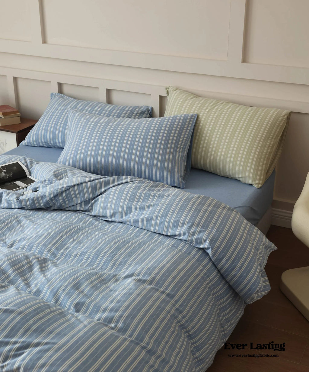 Leo Striped Jersey Knit Cotton Bedding Set / Green Ever Lasting