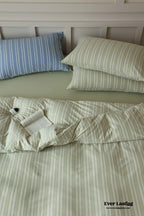 Leo Striped Jersey Knit Cotton Bedding Set / Green Ever Lasting