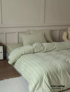 Leo Striped Jersey Knit Cotton Bedding Set / Green Ever Lasting