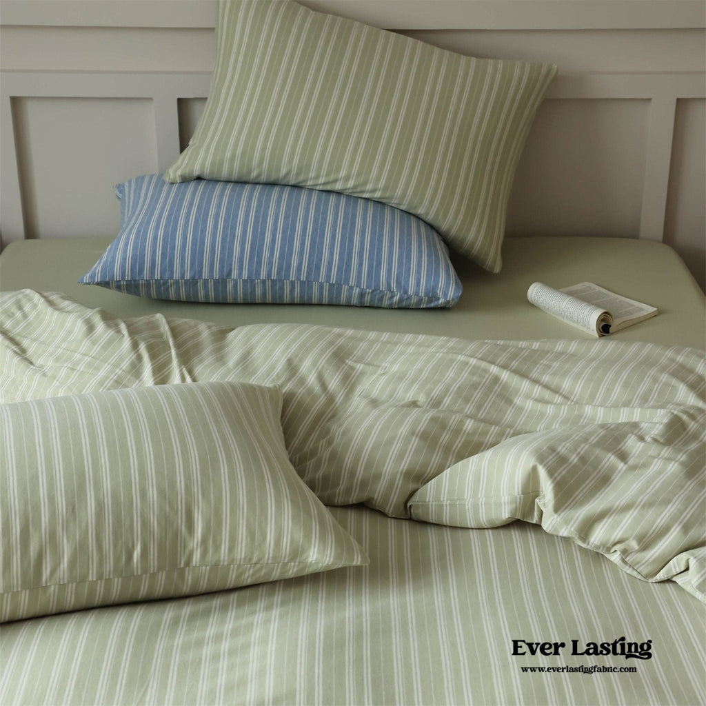 Leo Striped Jersey Knit Cotton Bedding Set / Green Ever Lasting