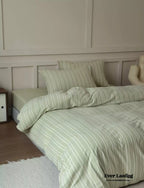 Leo Striped Jersey Knit Cotton Bedding Set / Green Ever Lasting