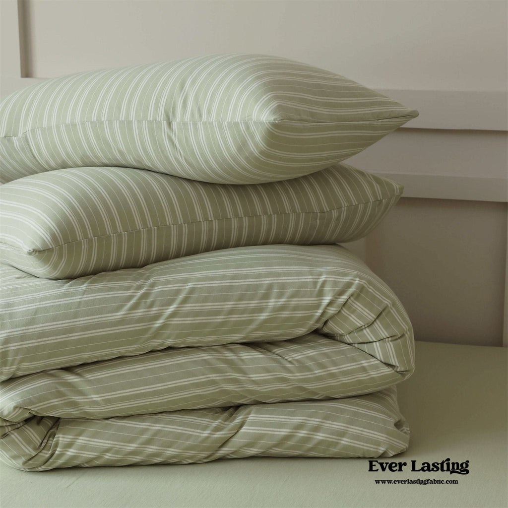 Leo Striped Jersey Knit Cotton Bedding Set / Green Ever Lasting
