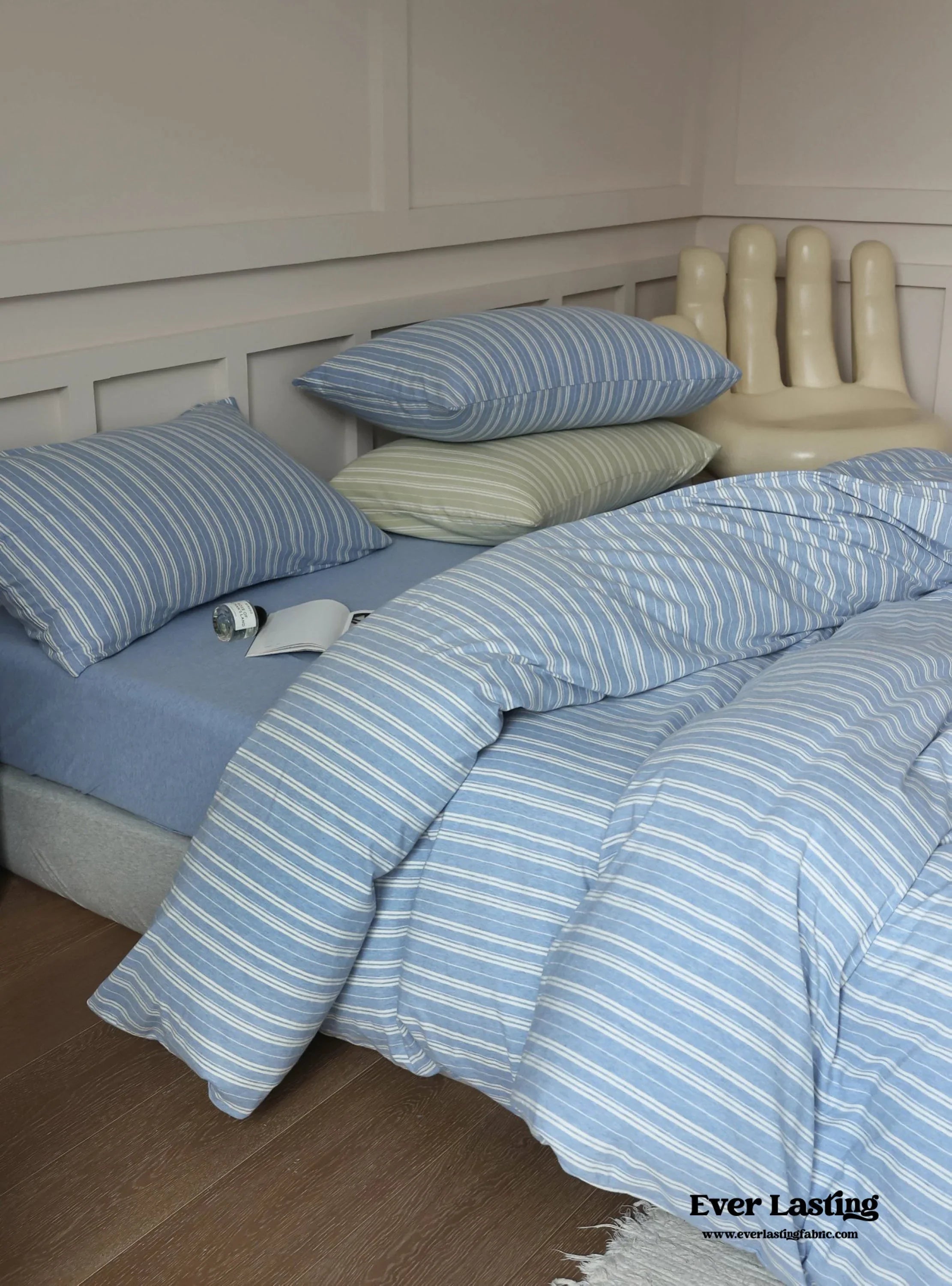 Leo Striped Jersey Knit Cotton Bedding Set / Green Ever Lasting