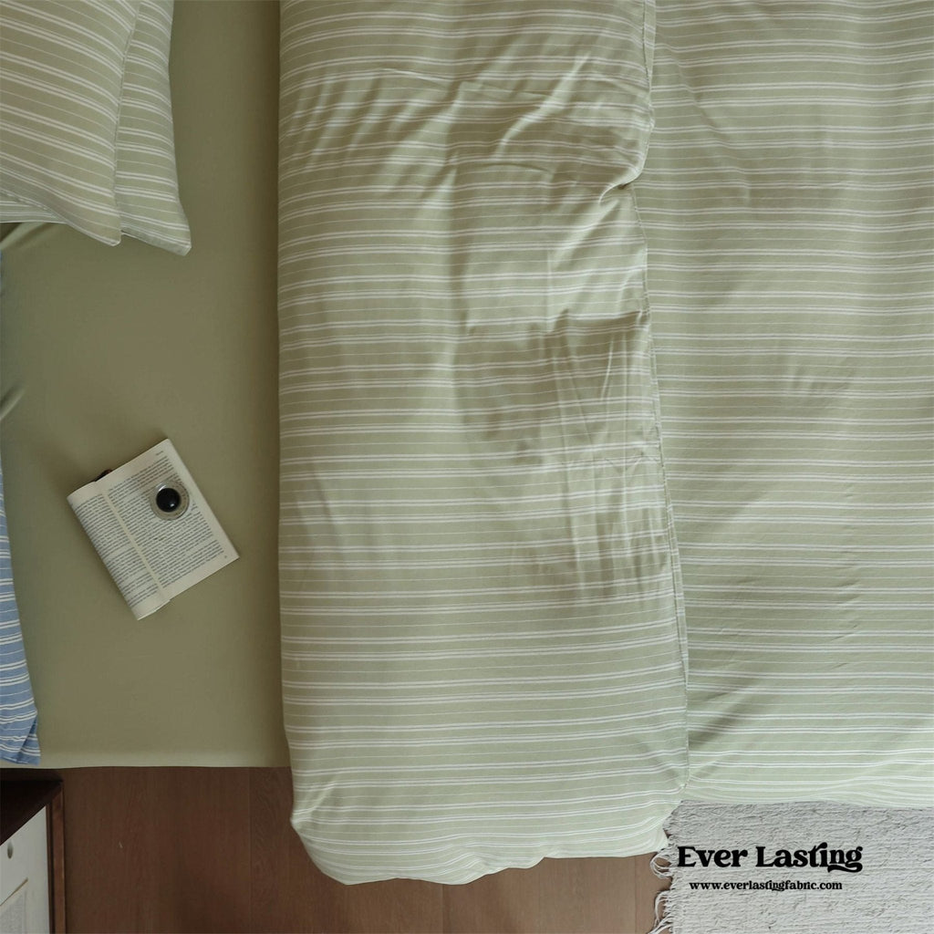 Leo Striped Jersey Knit Cotton Bedding Set / Green Ever Lasting