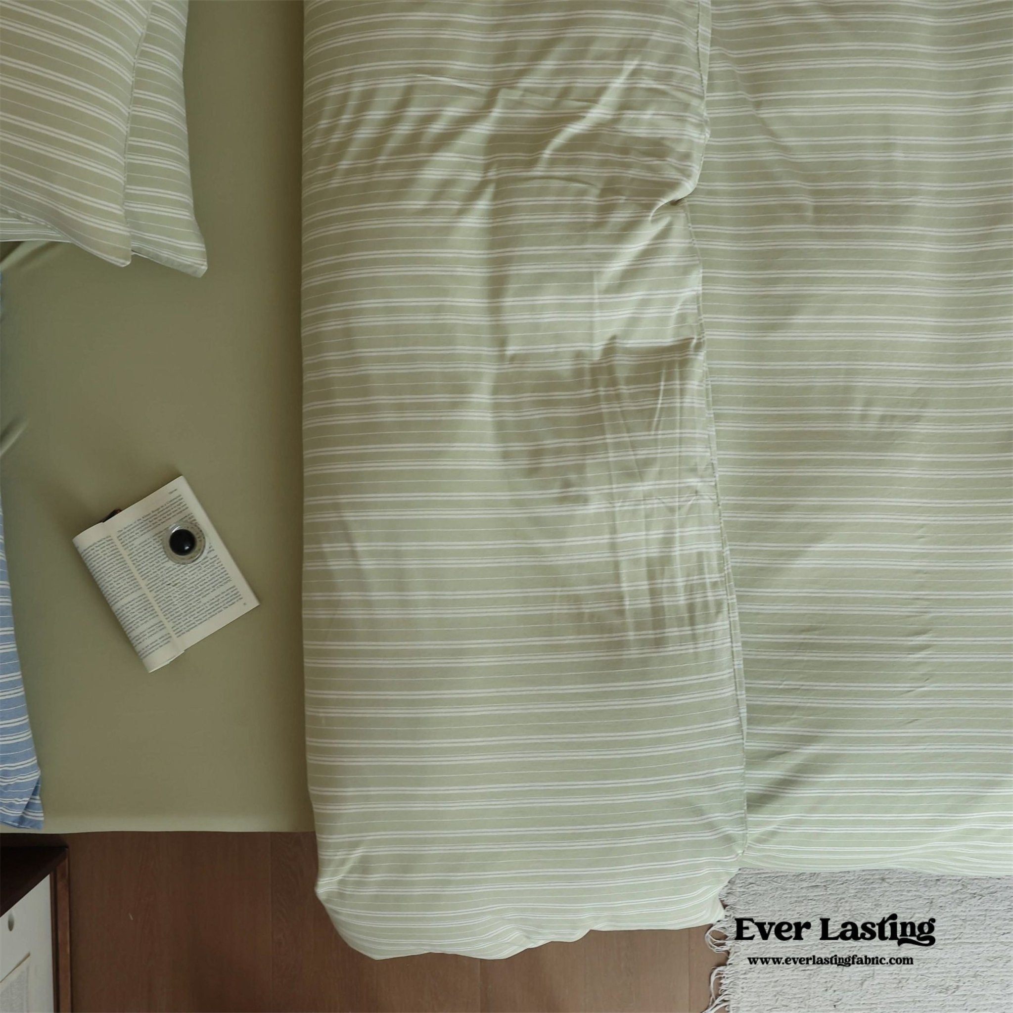Leo Striped Jersey Knit Cotton Bedding Set / Green Ever Lasting