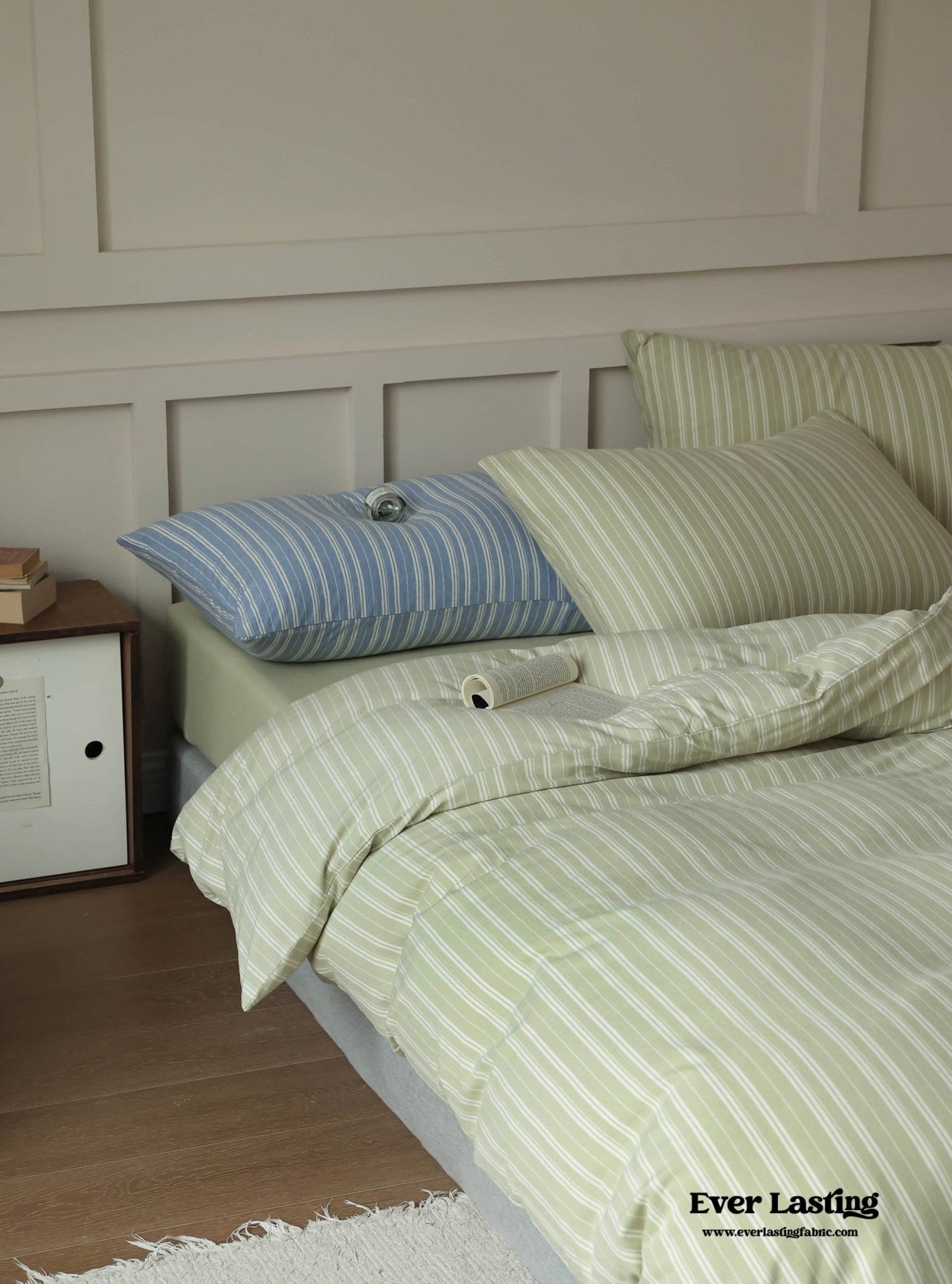Leo Striped Jersey Knit Cotton Bedding Set / Green Ever Lasting