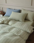 Leo Striped Jersey Knit Cotton Bedding Set / Green Ever Lasting