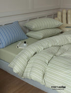 Leo Striped Jersey Knit Cotton Bedding Set / Green Ever Lasting