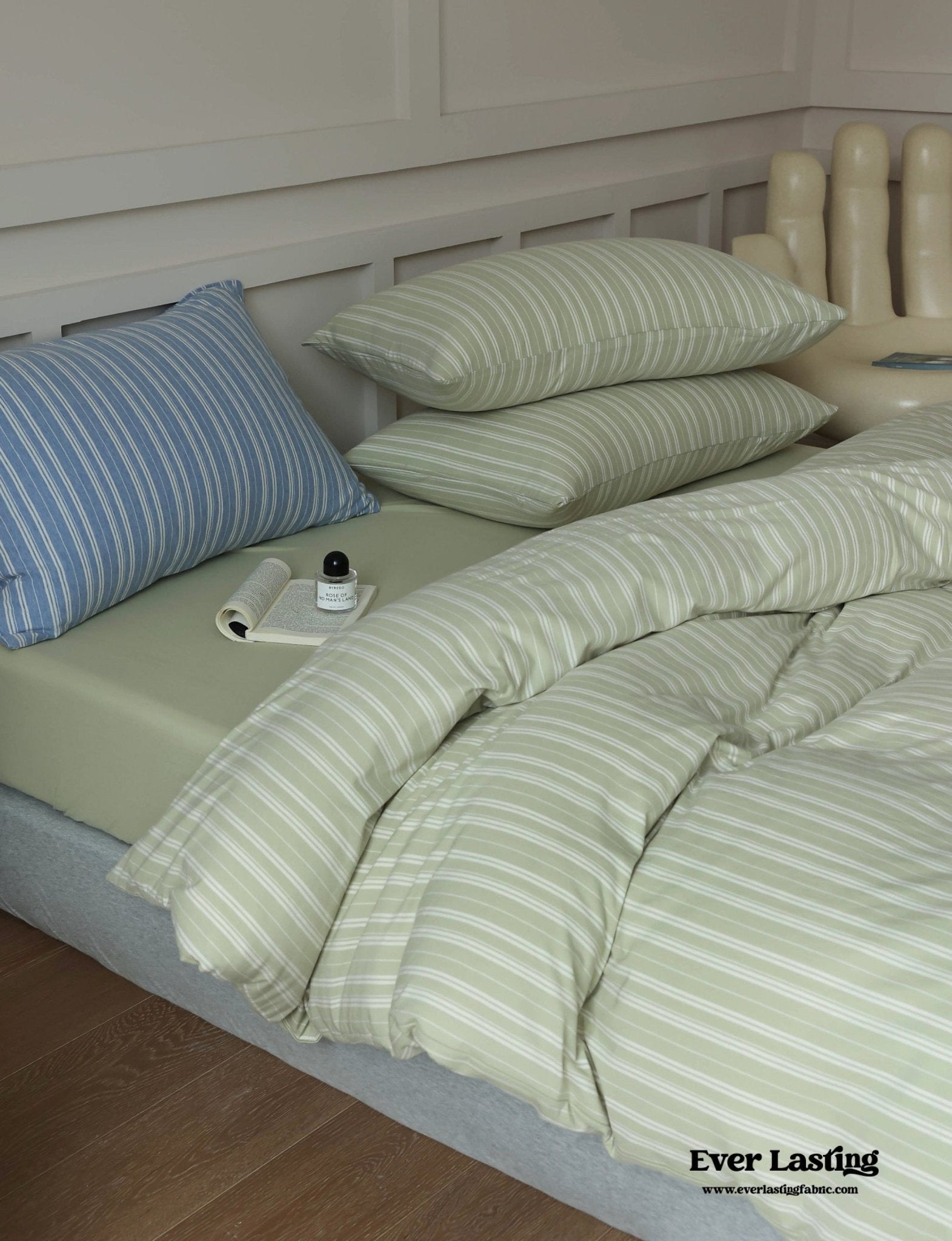 Leo Striped Jersey Knit Cotton Bedding Set / Green Ever Lasting
