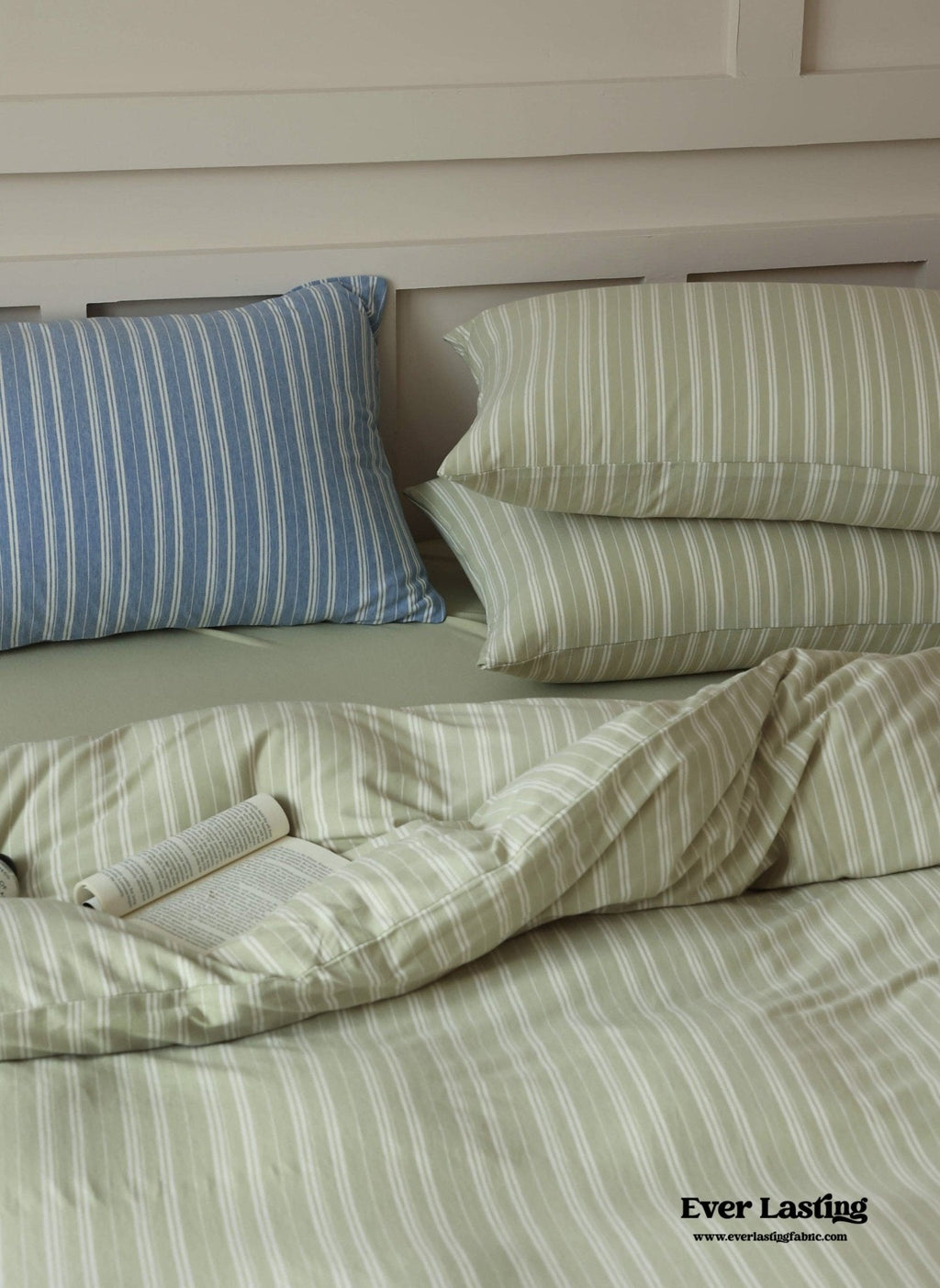 Leo Striped Jersey Knit Cotton Bedding Set / Green Ever Lasting