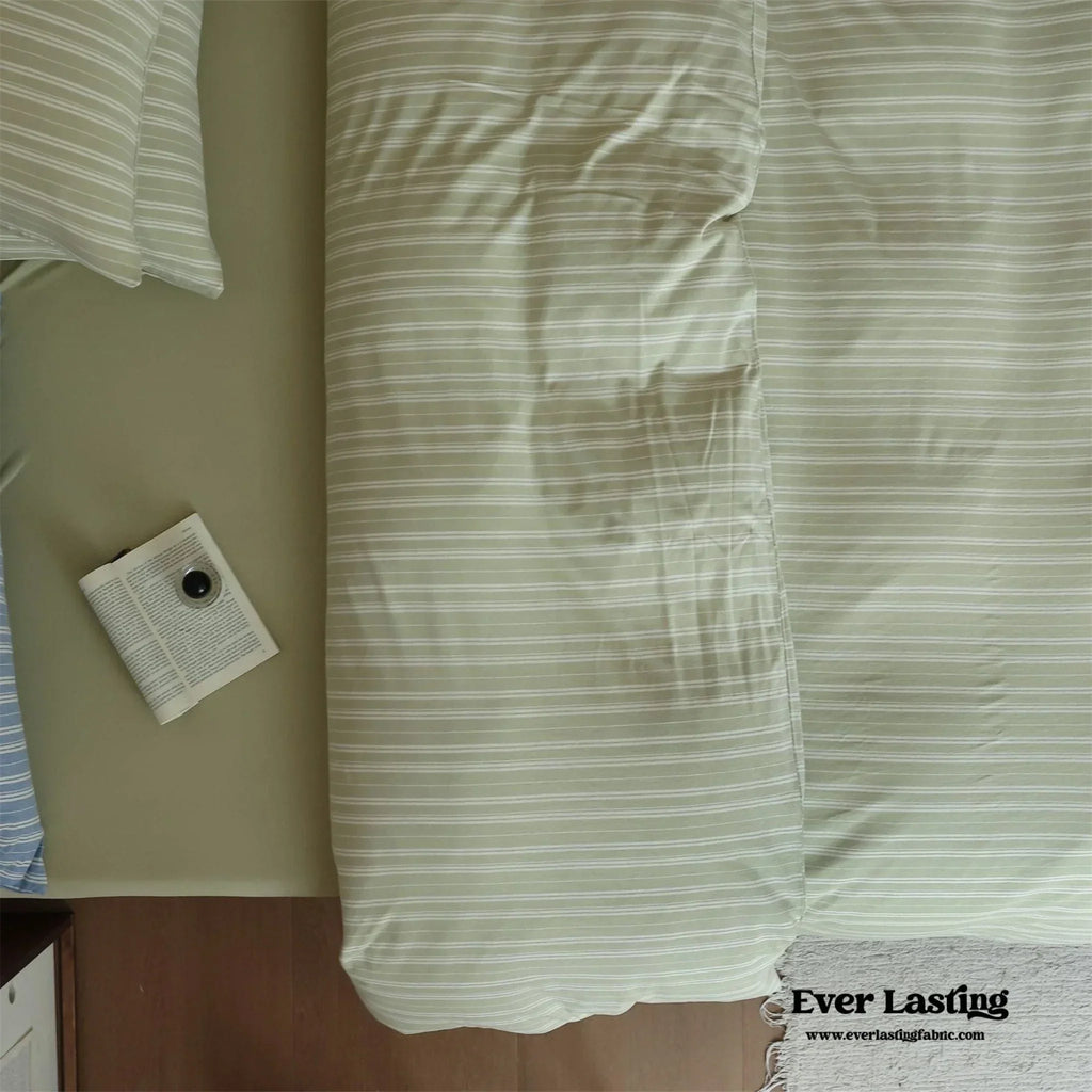 Leo Striped Jersey Knit Cotton Bedding Set / Green Ever Lasting