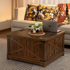 Lerliuo Farmhouse Coffee Table With Hidden Storage Space, Wood Square Large Center Table For Living Room, Farm House Rustic Brown Retro Coffee Tables With Hinged Lift Top For Meeting Room, Home House Of Avana