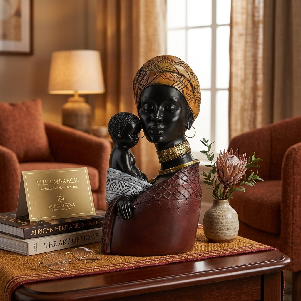 Traditional African Mother & Child Resin Sculpture Decorative Figurine