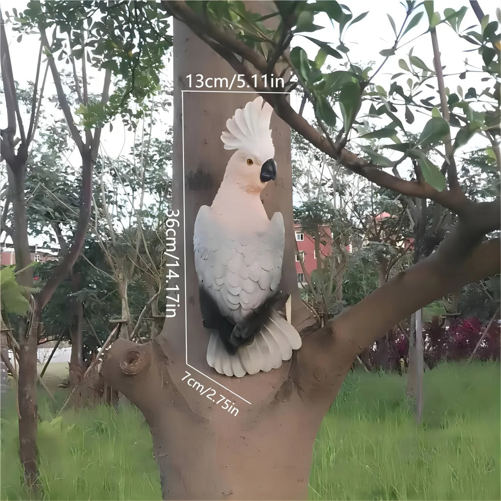 [Lifelike Resin Parrot] Classic White and Pink Resin Parrot Sculpture - Lifelike Outdoor Garden Tree Hanging Decoration, No Electricity Needed, Perfect for Thanksgiving Decor, Bird Decor House Of Avana