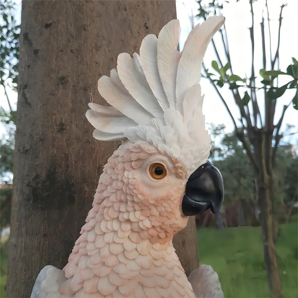 [Lifelike Resin Parrot] Classic White and Pink Resin Parrot Sculpture - Lifelike Outdoor Garden Tree Hanging Decoration, No Electricity Needed, Perfect for Thanksgiving Decor, Bird Decor House Of Avana