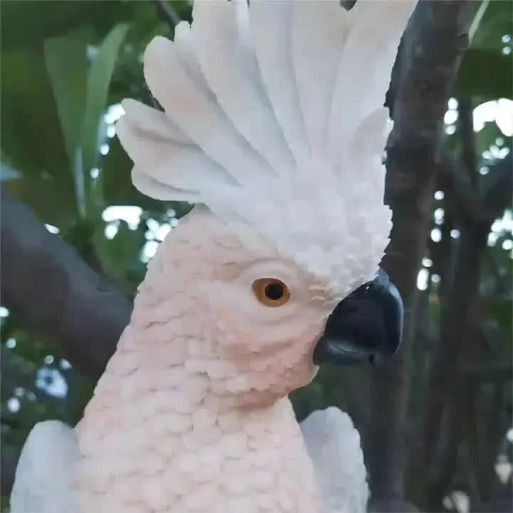 [Lifelike Resin Parrot] Classic White and Pink Resin Parrot Sculpture - Lifelike Outdoor Garden Tree Hanging Decoration, No Electricity Needed, Perfect for Thanksgiving Decor, Bird Decor House Of Avana