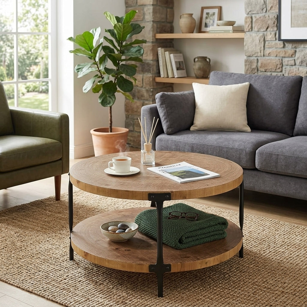 Coffee Table - Boho Wooden Round