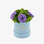 Light blue suede garden box with lavender roses, decorative storage - House of Avana