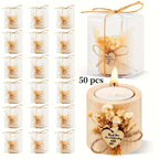 Light brown candles in decorative gift boxes, warm ambiance - House of Avana
