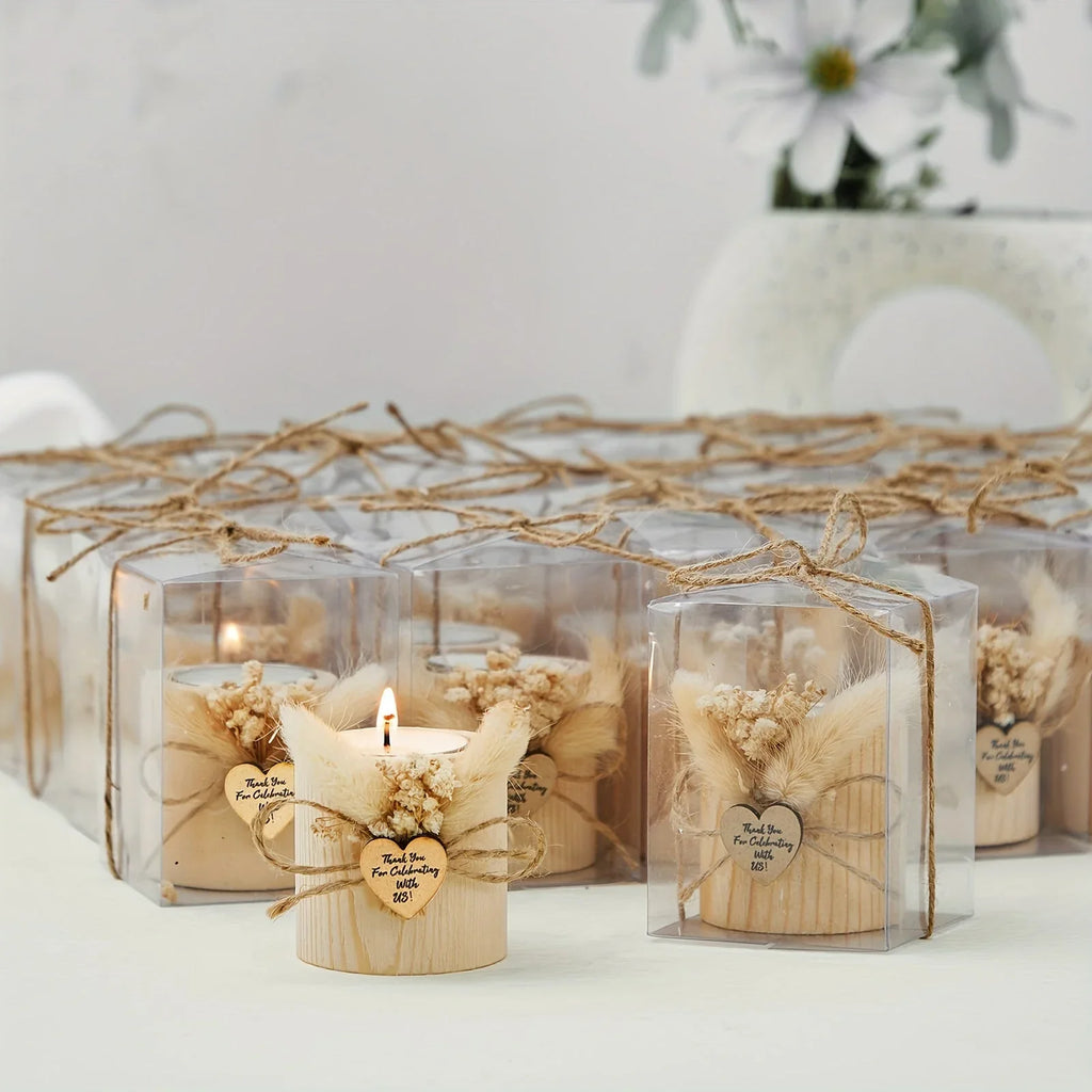 Light brown candles in decorative gift boxes, warm ambiance - House of Avana