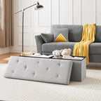 Light Grey Linen Upholstered Bedroom Living Room Entryway Storage Bench Ottoman