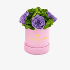 Pink suede garden box with lavender roses, soft light pink fabric - House of Avana