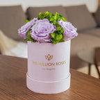 Pink suede garden box with lavender roses, soft light pink fabric - House of Avana