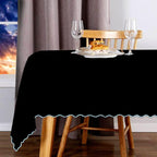 Scallop Embroidery Sateen Cotton Solid Table Cloth - Black PushpLinen