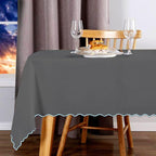 Scallop Embroidery Sateen Cotton Solid Table Cloth - Dark Grey PushpLinen