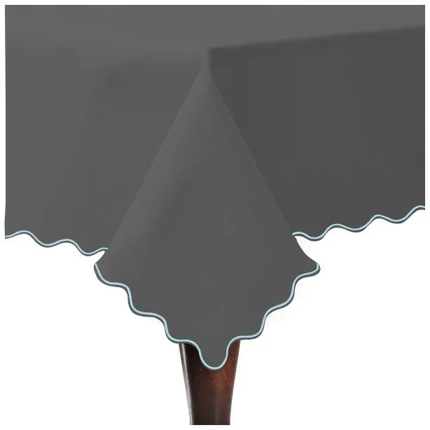 Scallop Embroidery Sateen Cotton Solid Table Cloth - Dark Grey PushpLinen