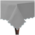 Scallop Embroidery Sateen Cotton Solid Table Cloth - Light Grey PushpLinen