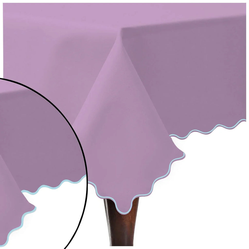 Scallop Embroidery Sateen Cotton Solid Table Cloth - Lilac PushpLinen