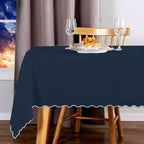 Scallop Embroidery Sateen Cotton Solid Table Cloth - Navy PushpLinen