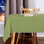 Scallop Embroidery Sateen Cotton Solid Table Cloth - Sage PushpLinen