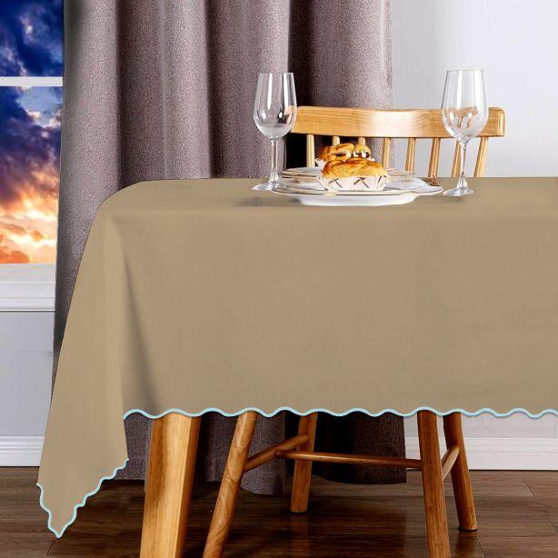 Scallop Embroidery Sateen Cotton Solid Table Cloth - Taupe PushpLinen