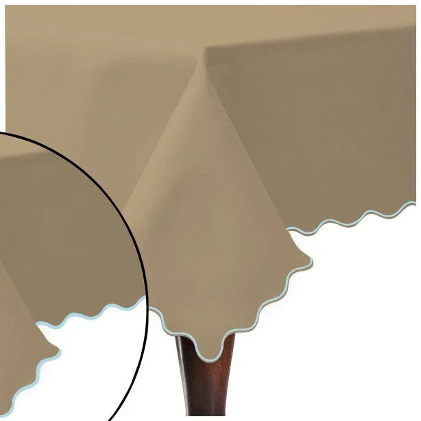 Scallop Embroidery Sateen Cotton Solid Table Cloth - Taupe PushpLinen