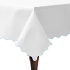 Scallop Embroidery Sateen Poly Cotton Solid Table Cloth PushpLinen