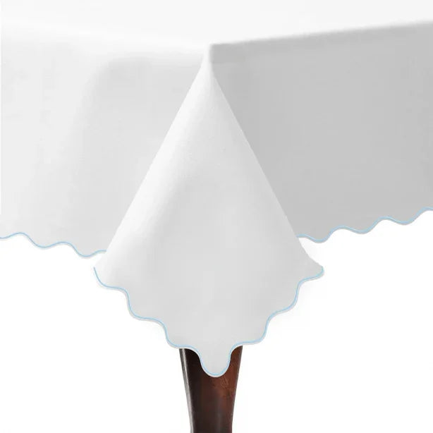 Scallop Embroidery Sateen Poly Cotton Solid Table Cloth PushpLinen