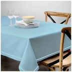 Single Embroidery Border Sateen Cotton Solid Table Cloth - Light Blue PushpLinen