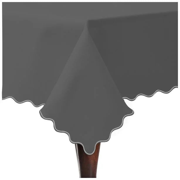 Scallop Embroidery Sateen Cotton Solid Table Cloth - Dark Grey PushpLinen