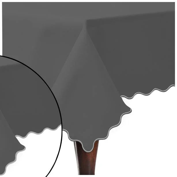 Scallop Embroidery Sateen Cotton Solid Table Cloth - Dark Grey PushpLinen