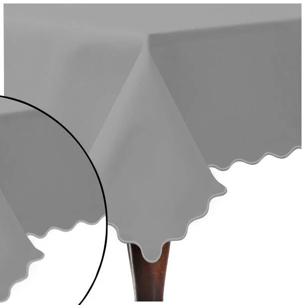 Scallop Embroidery Sateen Cotton Solid Table Cloth - Light Grey PushpLinen