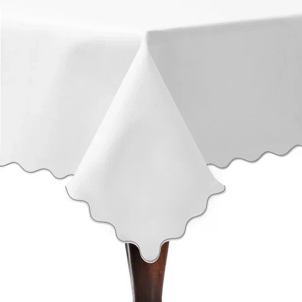 Scallop Embroidery Sateen Poly Cotton Solid Table Cloth PushpLinen