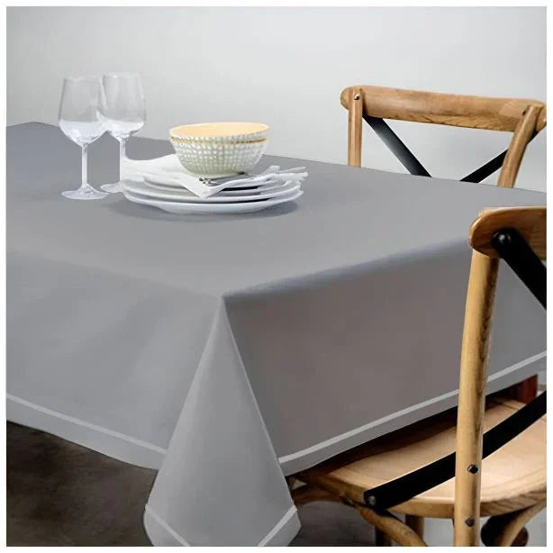 Single Embroidery Border Sateen Cotton Solid Table Cloth - Light Grey PushpLinen