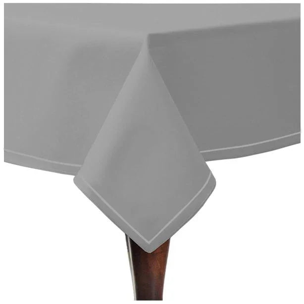 Single Embroidery Border Sateen Cotton Solid Table Cloth - Light Grey PushpLinen