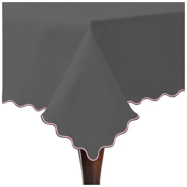 Scallop Embroidery Sateen Cotton Solid Table Cloth - Dark Grey PushpLinen