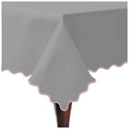 Scallop Embroidery Sateen Cotton Solid Table Cloth - Light Grey PushpLinen