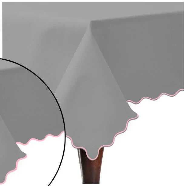 Scallop Embroidery Sateen Cotton Solid Table Cloth - Light Grey PushpLinen