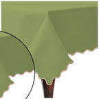 Scallop Embroidery Sateen Cotton Solid Table Cloth - Sage PushpLinen